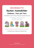 Rechen-Ausmalbilder Einhörner, Feen und Tiere: Titelseite des PDFs