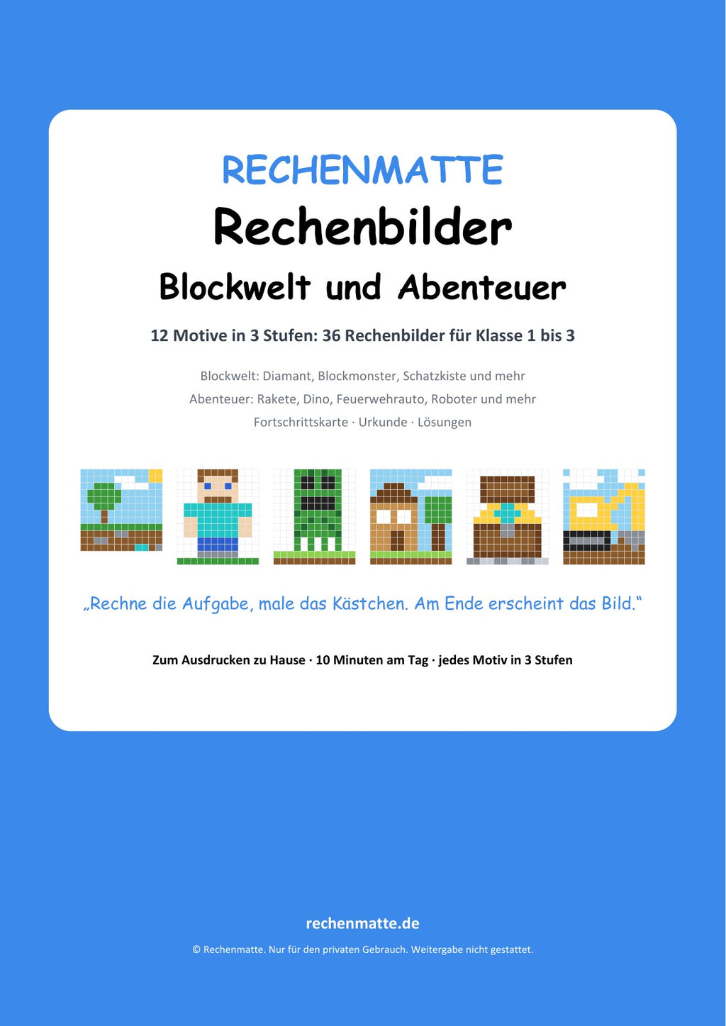 Rechenbilder Blockwelt und Abenteuer: Titelseite des PDFs