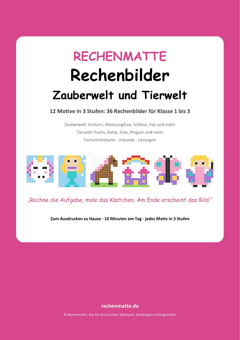 Rechenbilder Zauberwelt und Tierwelt: Titelseite des PDFs